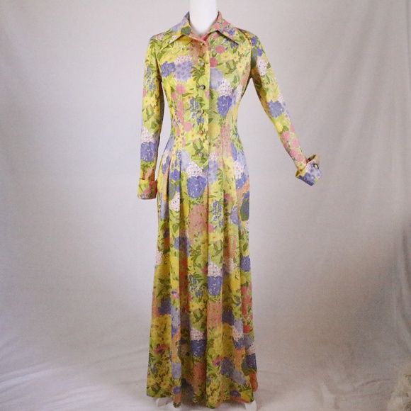 Vintage Dresses & Skirts - VTG 70s LESLIE FAY Floral Hippie Hostess Dress 6